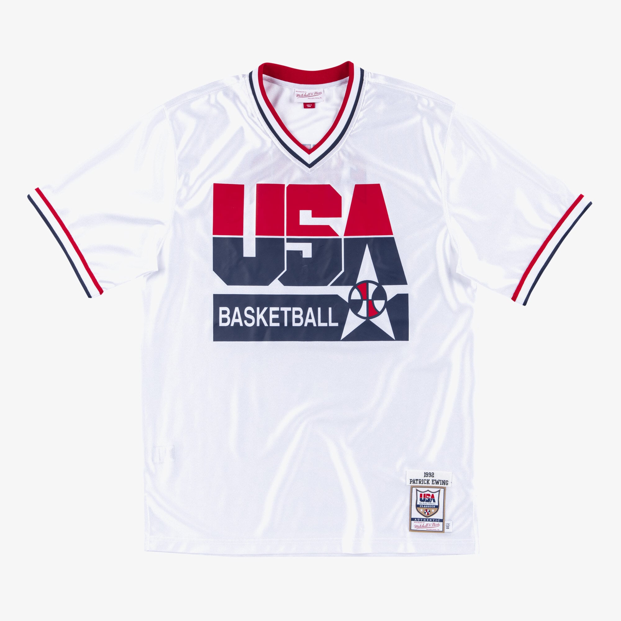 Maillot d’Échauffement Authentique USA Basketball Mitchell & Ness Patrick Ewing 1992 – Blanc – Homme - Homme Taille: S