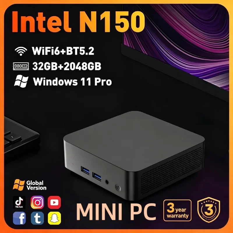 2026 New Intel N150 Mini PC 16GB RAM 1TB 2TB SSD Windows 11 Pro WiFi 6 BT5.2 4K HD Gaming Desktop Computer Office Study Gamer PC