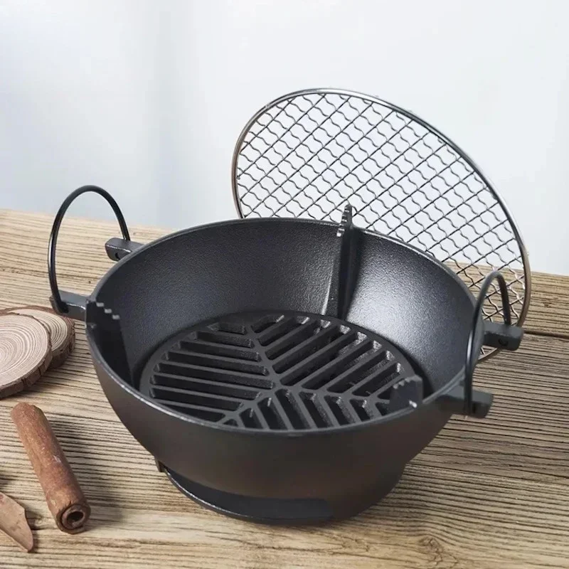 Réchaud à plat de barbecue portable pour la maison, braserie en fonte, récipient à charbon, réchaud à thé, grill de barbecue, barbecue de camping en plein air, grill à charbon de bois