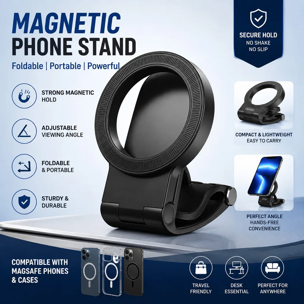 MagSafe Magnetic Car Phone Holder Foldable 360° Adjustable Phone Mount Strong Magnetic Grip Dashboard Air Vent Phone Stand for i