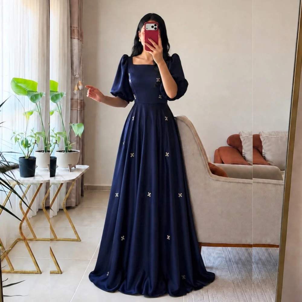 Customized High Quality Formal Evening Dress Square Neck A-line Long Dresses Glitter Prom Party Gown Exquisite