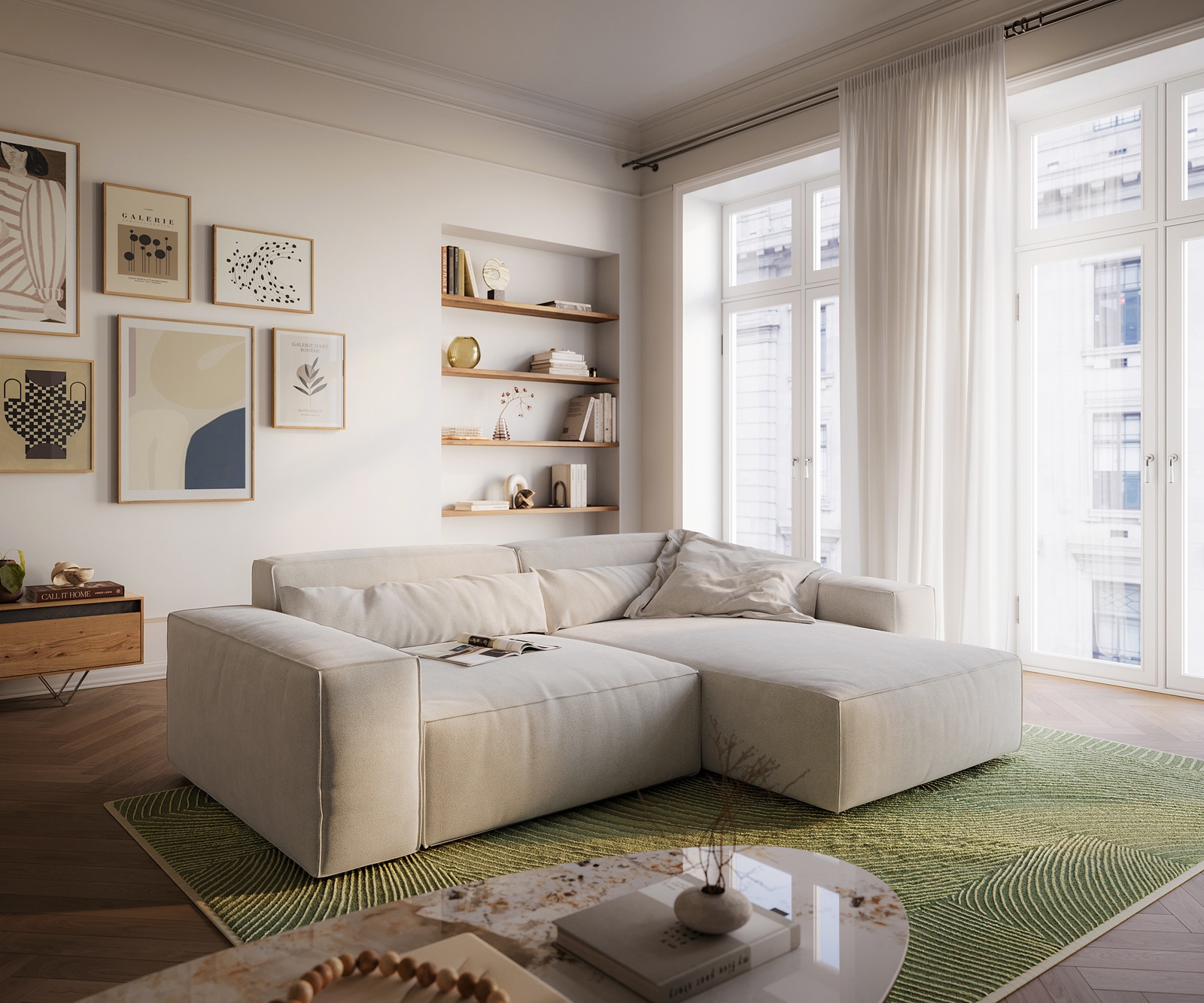 DELIFE Ecksofa Sirpio XL 270x170 cm Strukturstoff Soft Beige Recamiere variabel, Ecksofas