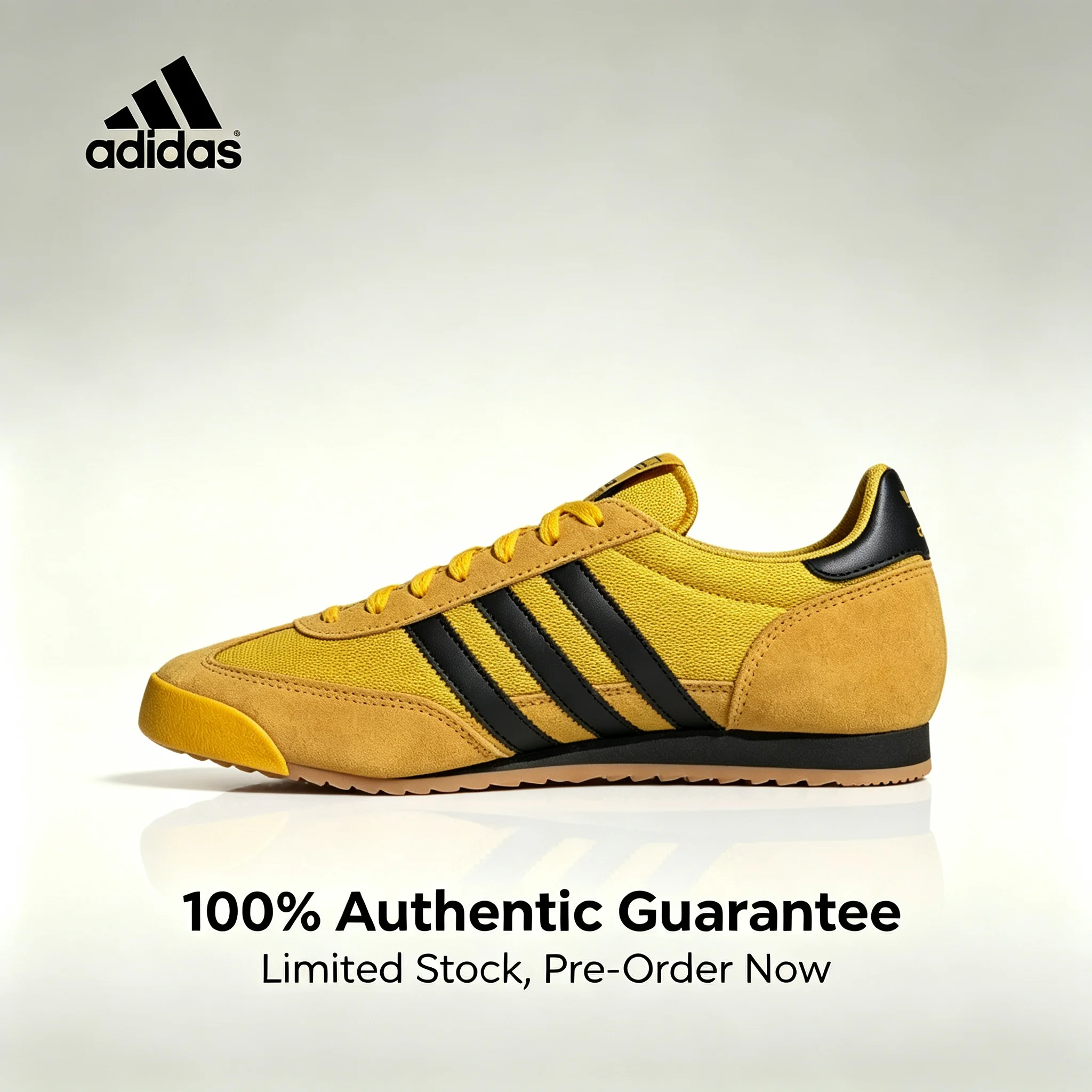 adidas Originals R71, Retro-Sneaker mit T-Zehe, aus weichem und bequemem Leder, klassische, dünne Sohle, niedrig geschnitten, Freizeitschuhe, Unisex, Gelb, JQ2577.