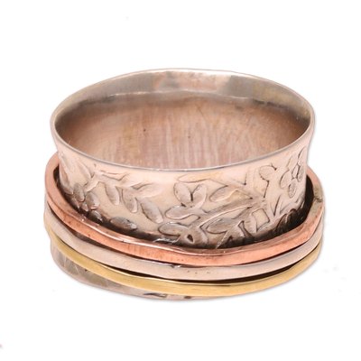 Floral Rush,'Floral Sterling Silver Spinner Ring from India'