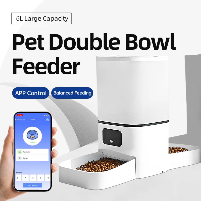 Distributeur automatique de nourriture pour chats 6L avec WIFI, distributeur de nourriture pour animaux à double compartiment, distributeur de nourriture pour chats pouvant nourrir 2 animaux en même temps, distributeur de nourriture pour chiens.