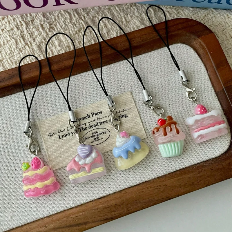 5pcs Jelly Dessert Cake Resin Pendant Phone Lanyard, Mobile Phone Ornaments, Cute Phone Accessories, Cute and Adorable Phone Pen