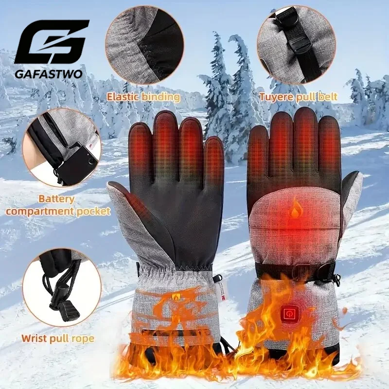 Gants chauffants imperméables et rechargeables, gants chauffants électriques, gants thermiques, gants chauds pour l’hiver, pour le ski, le snowboard, la chasse et la pêche.