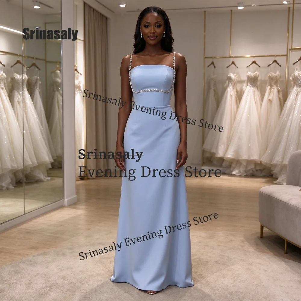 Customized Diamond Spaghetti Strap Prom Dresses Elegant Jewelry Evening Dress Luxury Sleeveless Floor Length Party Arabic Gown
