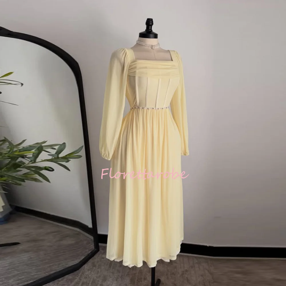 Customized Elegant Square Neck Wedding Party Dress A-line Midi Prom Dresses Formal A-Line Evening Gown Simple