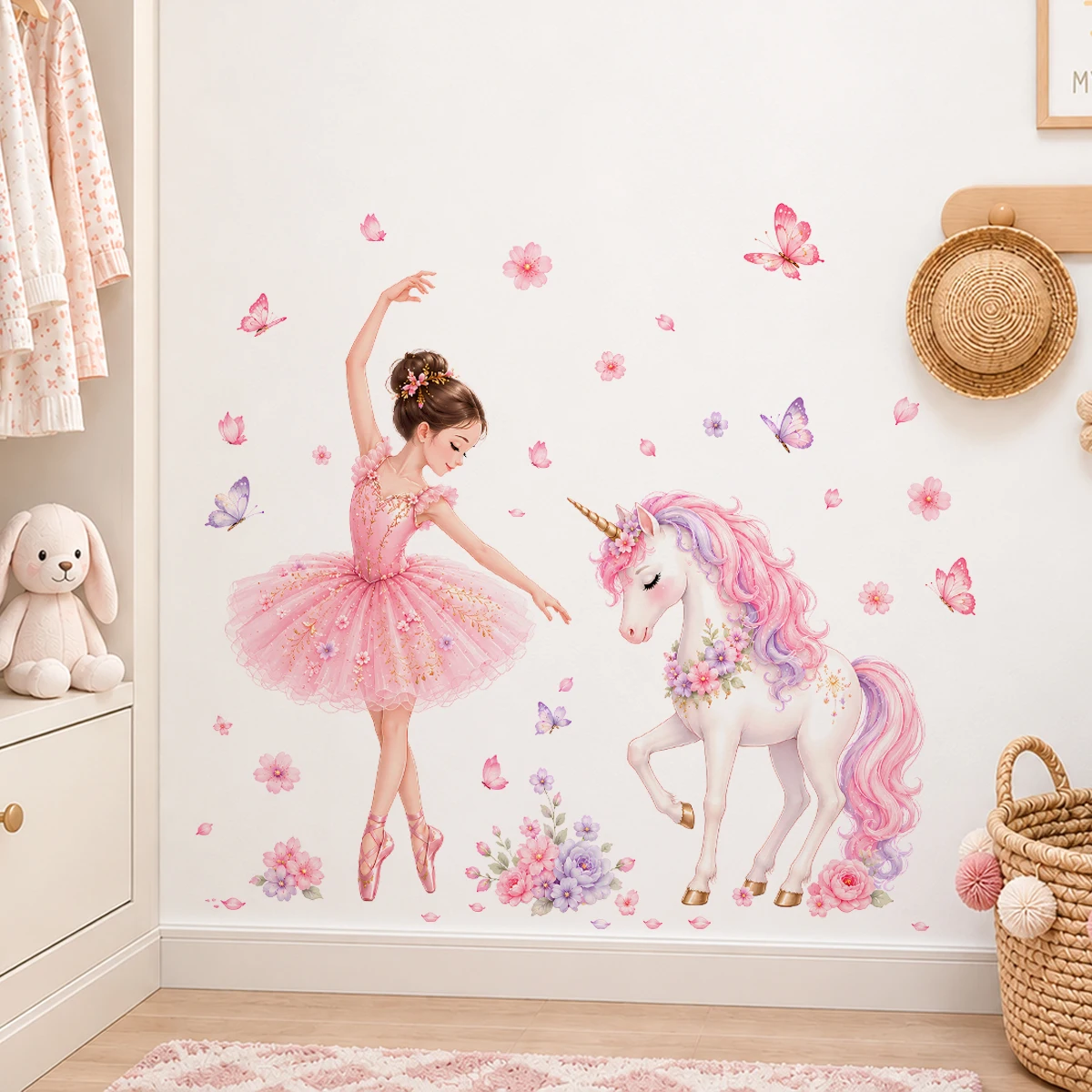 Ballett-Mädchen-Wandaufkleber, Schwan-Einhorn-Wandsticker, Prinzessinnen-Zimmerdekoration, Mädchen-Schlafzimmer, Kinderzimmer-Dekoration