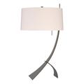 Hubbardton Forge Stasis 28.3" Metallic Arched Table Lamp Fabric in Gray/White/Brown | 28.3 H x 16 W x 16 D in | Wayfair 272666-SKT-07-SE1695