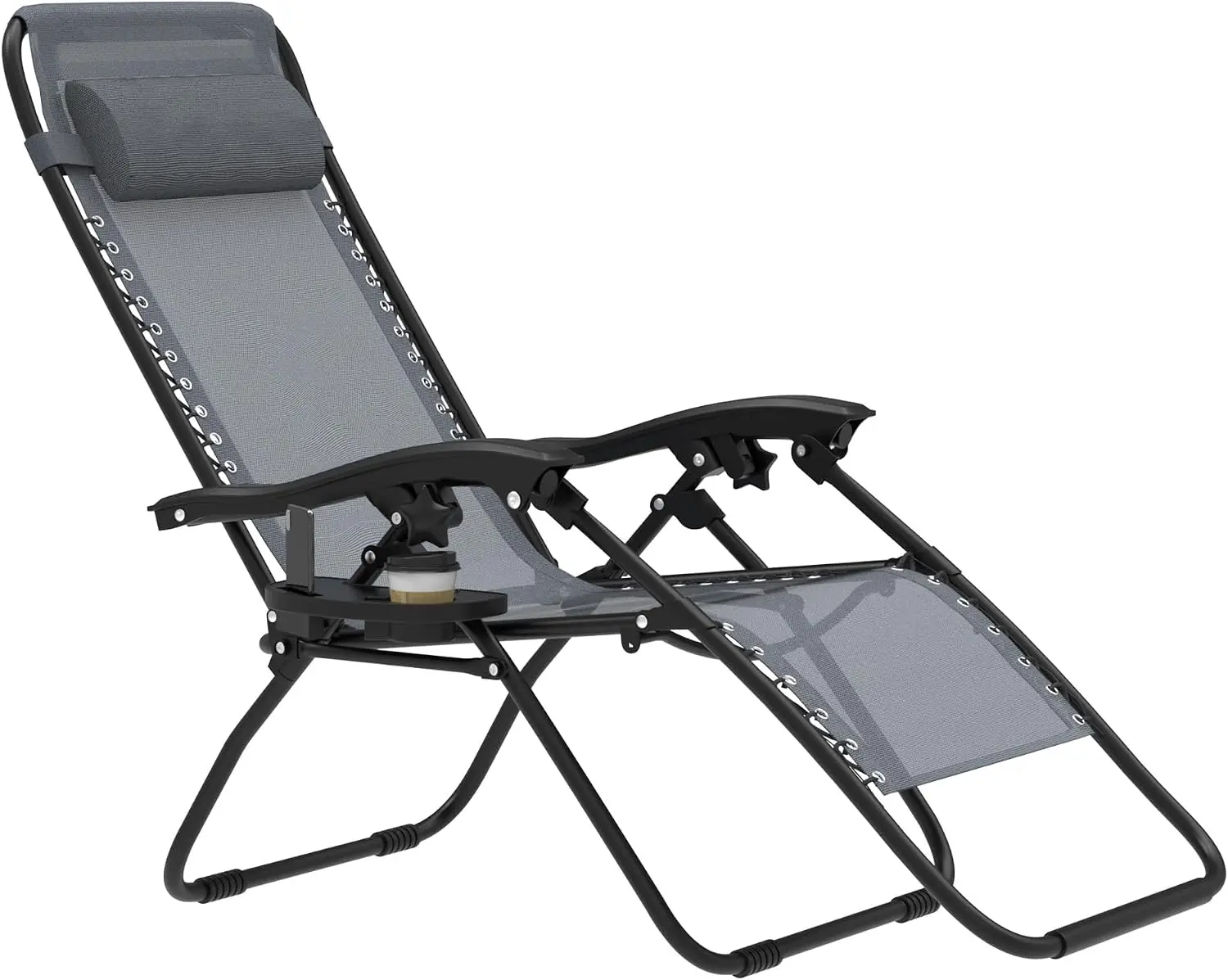 Chaise longue pliante, fauteuil de jardin, chaise longue de jardin avec coussin et porte-gobelet, chaise de jardin portable, chaise longue de plage, chaise longue de relaxation pour le jardin, la terrasse et la plage, gris/noir.