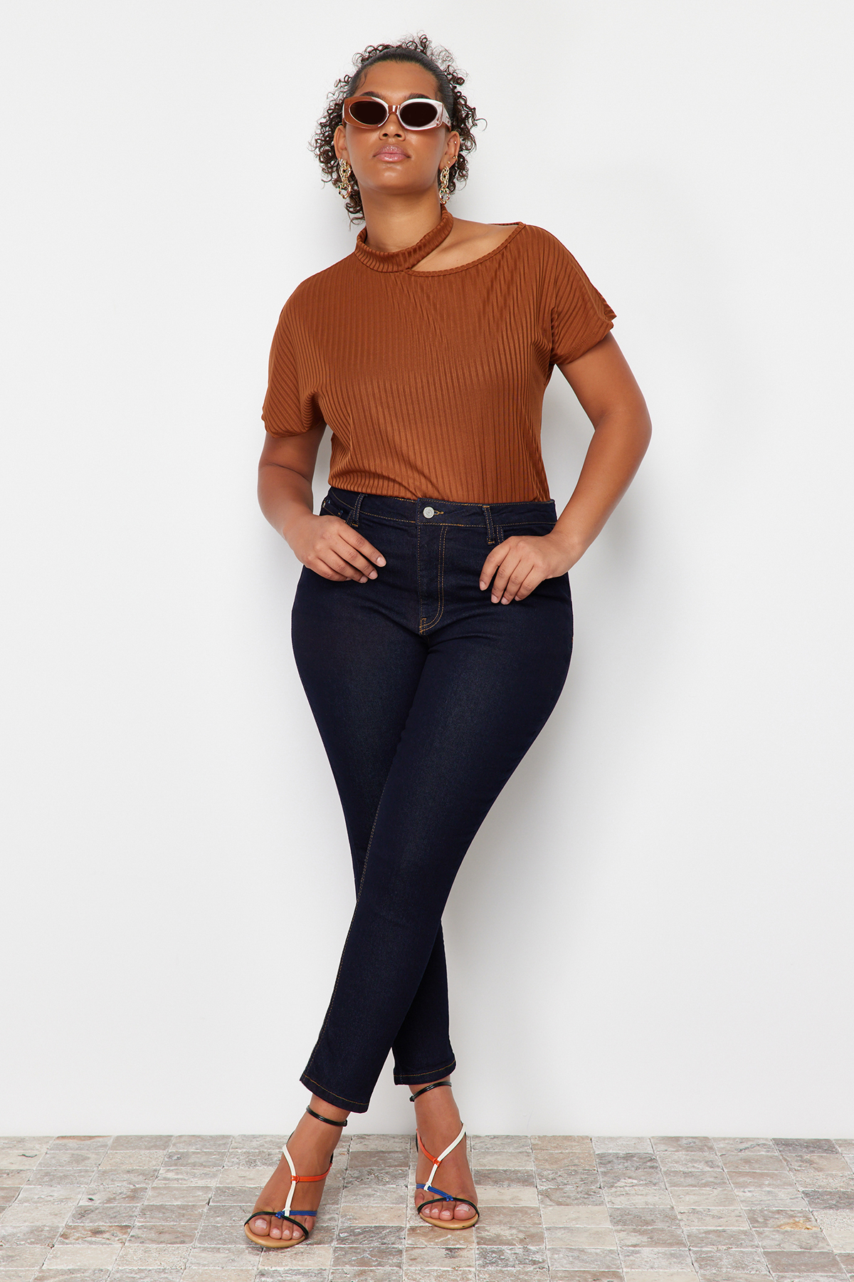 Trendyol Curve Damen Blau Einfarbig Skinny Hohe Taille Große Größen Jeans