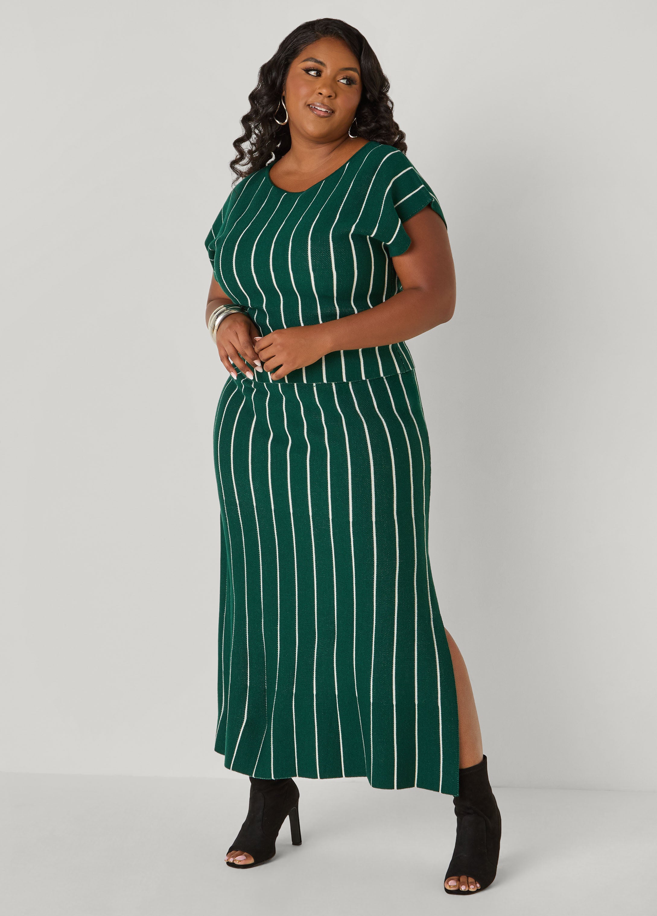 Plus Size Striped Intarsia Sweater Skirt