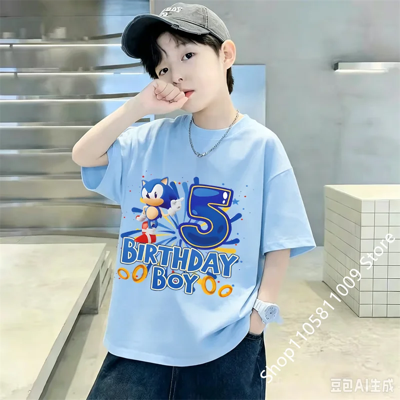 Birthday T Shirt Set Sonics Boys Girls Kawaii Cotton Clothes Cartoon Tops Clothing Short Sleeve Summer Anime Clothes Cute Gifts