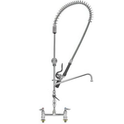 T&S B-0123-12CRCVBC EasyInstall Deck Mounted 45 1/4" High Pre-Rinse Faucet with Adjustable 8" Centers, Low Flow Spray Valve, 44" Hose, 12" Add-On Faucet, Vacuum Breaker, and 6" Wall Bracket