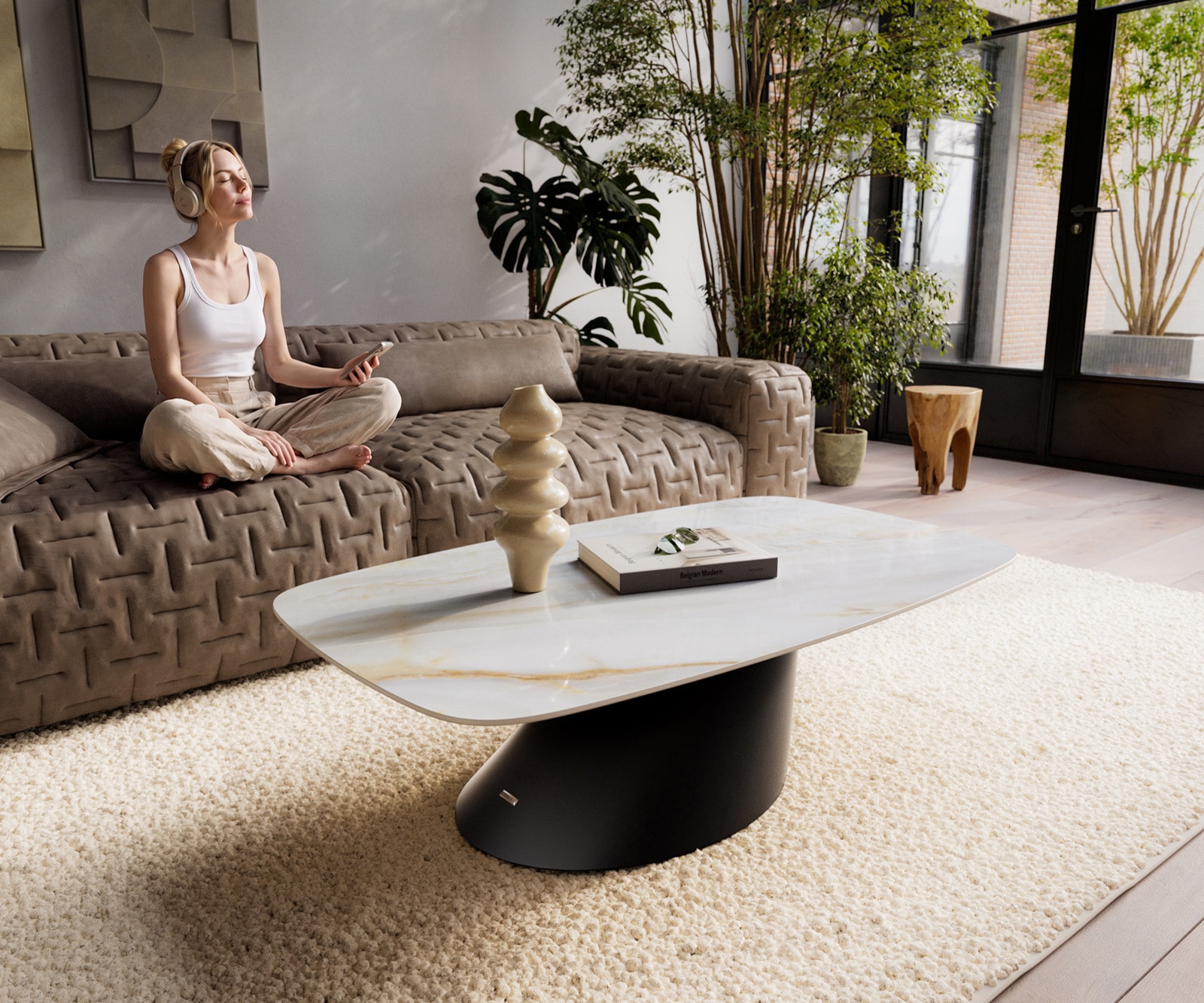 DELIFE Couchtisch Edge Boot 120x70 cm Keramik Onyx Pearl Conis Metall Schwarz, Couchtische