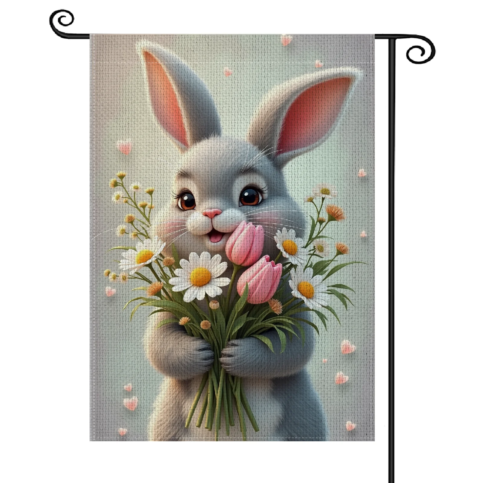 Spring Garden Decor Garden Flag Pastel Color Tone Bunny Yard Flag Floral Design Outdoor Garden Banner for Easter Celebration