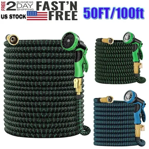 100FT Stronger Deluxe Expandable Flexible Garden Water Hose W/ Spray Nozzle Gun Garden Water Hose 75/100/150FT Deluxe Expandable Garden Hose Heavy Duty Flexible 5X Stronger Deluxe Heavy Duty