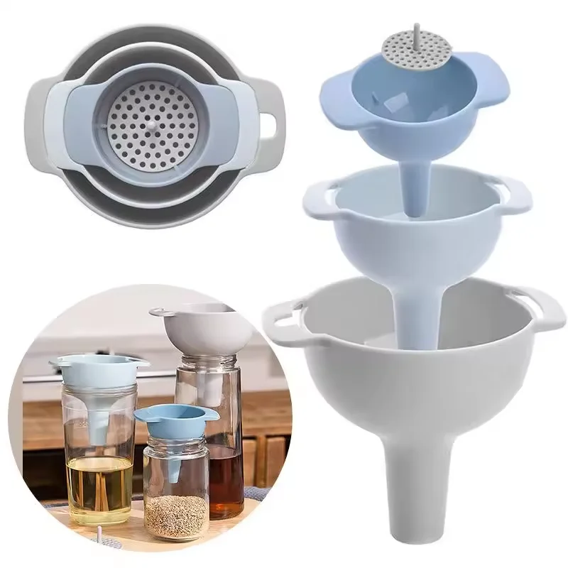 4in1 Kitchen Funnels Filling Bottles Kitchen Funnel with Detachable Strainer Filter Food Grade Oil Funnel Kitchen Tool Funnel