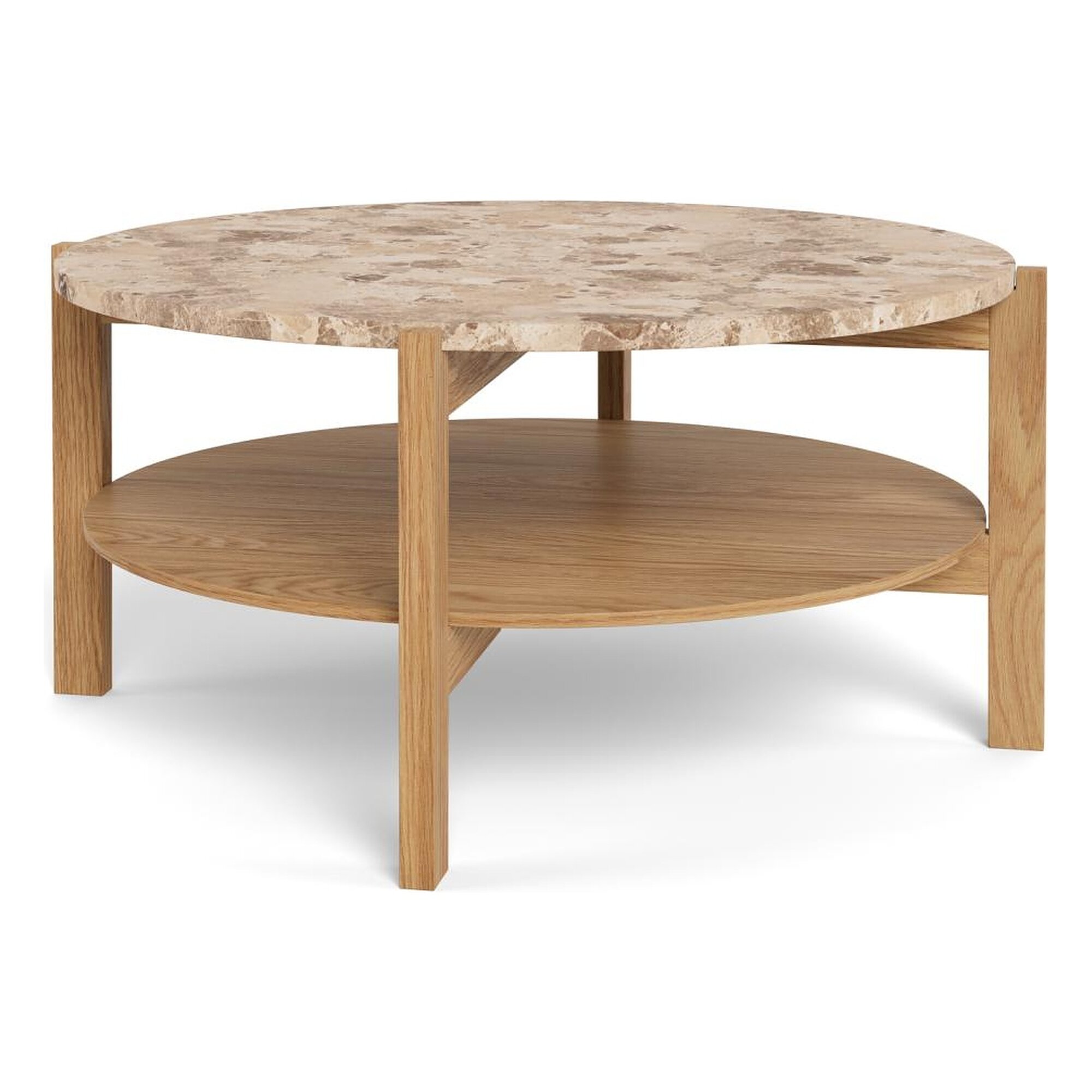 Actona »Dorsett« Couchtisch rund Marmor Latte, Gestell Eiche Ø 80x40 cm / Marmor Latte