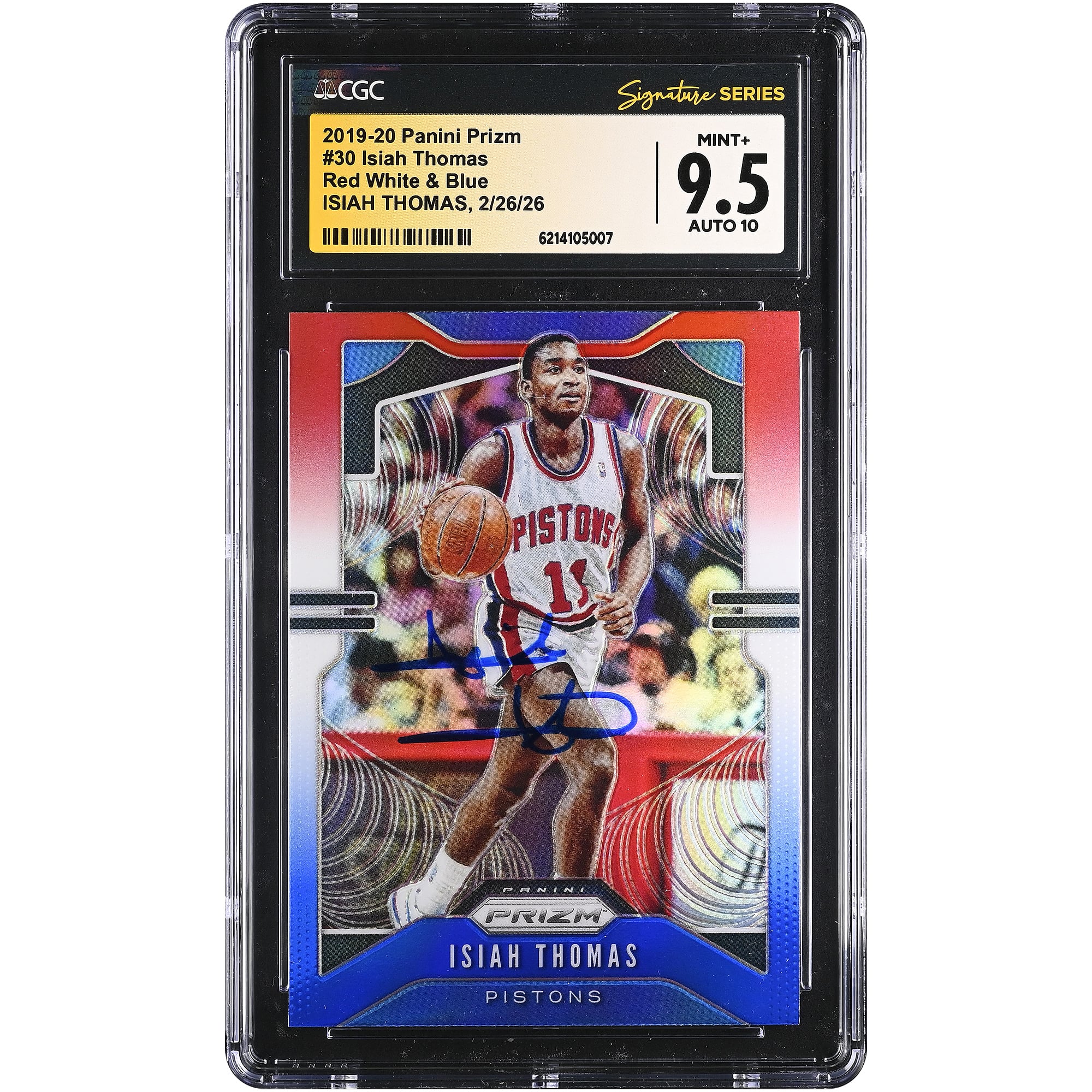 Carte autographiée d'Isiah Thomas (Detroit Pistons) 2019-20 Panini Prizm Rouge, Blanc et Bleu n° 30, authentifiée par CGC Fanatics Witnessed - No Gender Taille: No Size