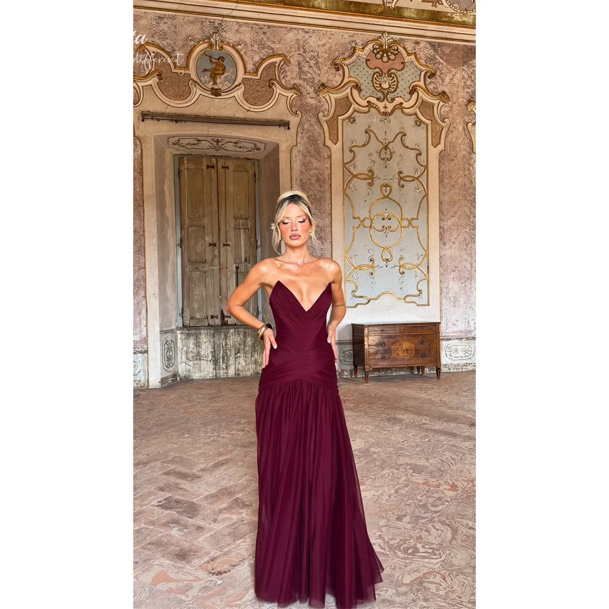 Lorrtta Burgundy Evening Dresses A-Line Sweetheart Sleeveless Prom Dress Textured Ruched Bodice Flowing Rich Long Fit Customized