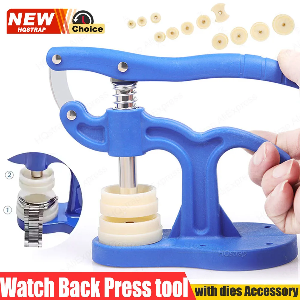 Outil de pression pour la réparation de montres, outil de fermeture de fond de boîtier, outils d'horloger, outils de réparation de boîtiers de montres, outils manuels avec 12 matrices en plastique,