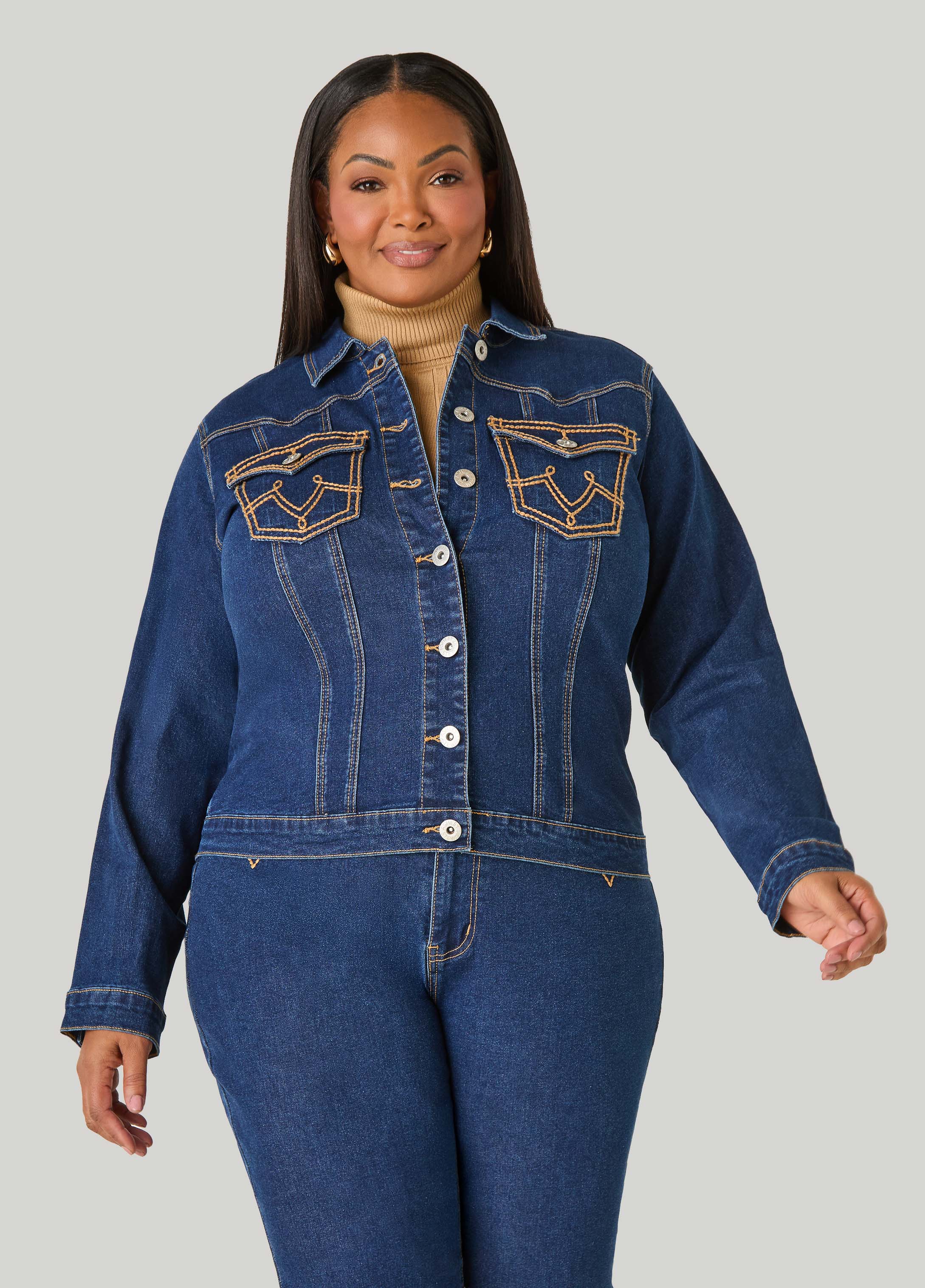 Plus Size Stitch Detailed Denim Jacket