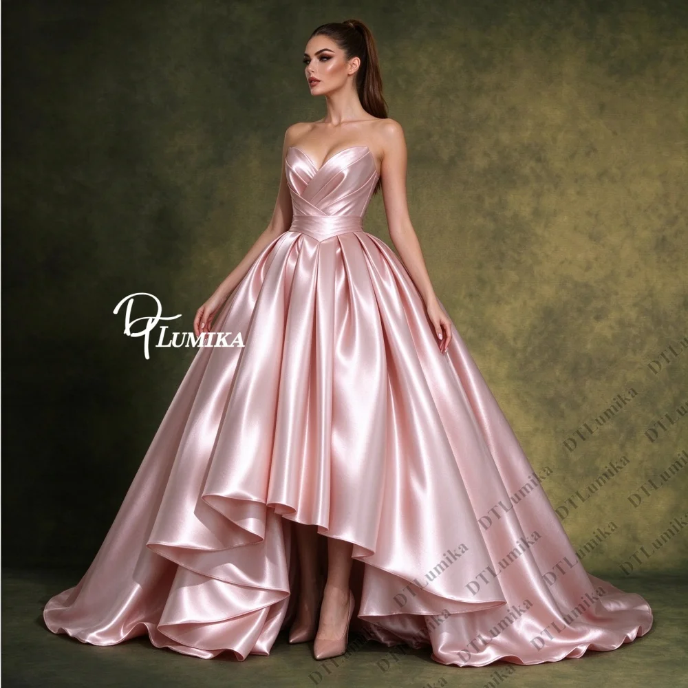 Glossy Sweetheart Strapless Prom Dress Hi Low Hem Ball Gown Sleeveless Formal Evening Gown Quinceanera Dress Wedding Party Dress