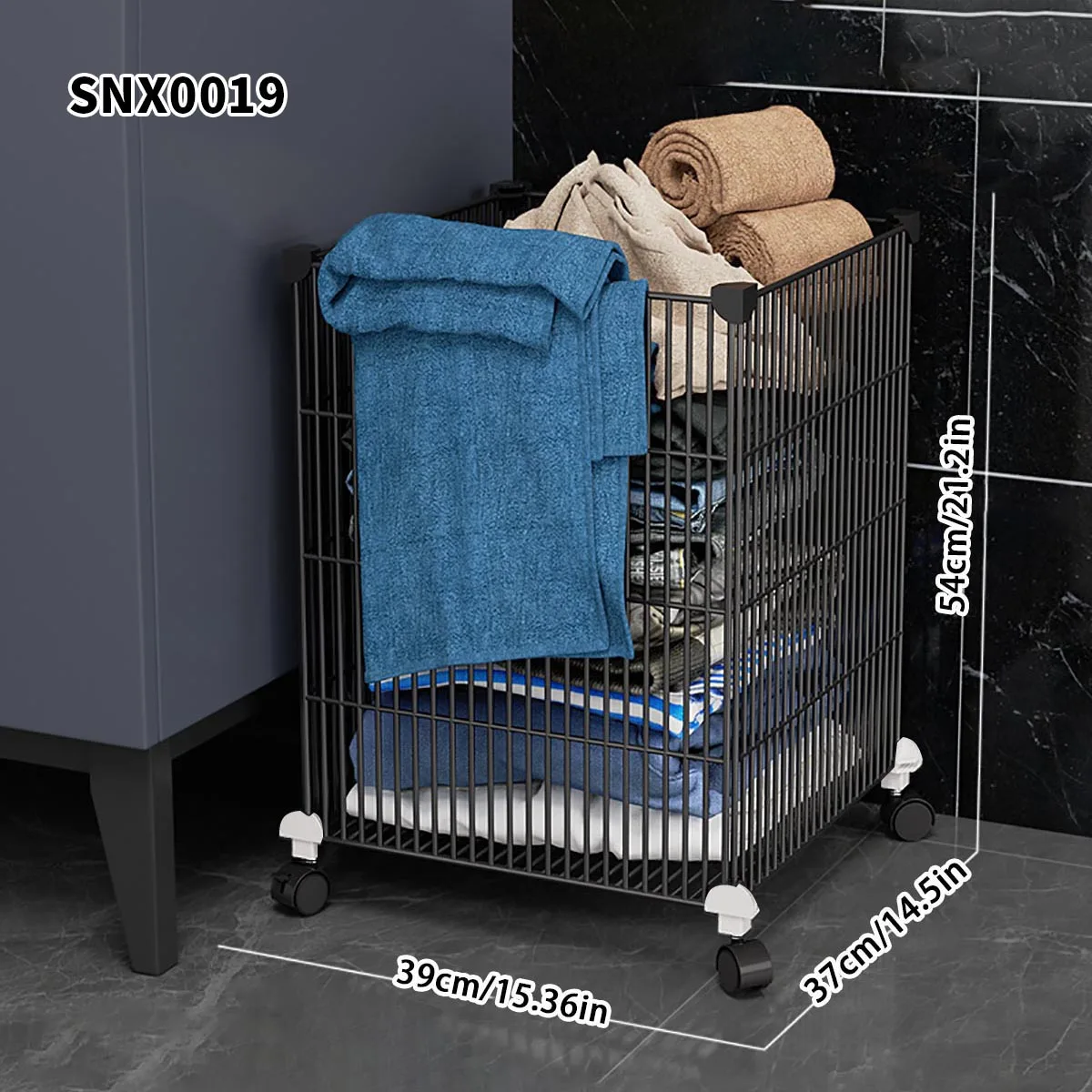 Clothes Storage Basket with Wheels, Movable, Easy to Install, Detachable, Large Capacity, Floor-Standing Clothing Storage Bin, Iron Art Basket for Home Use