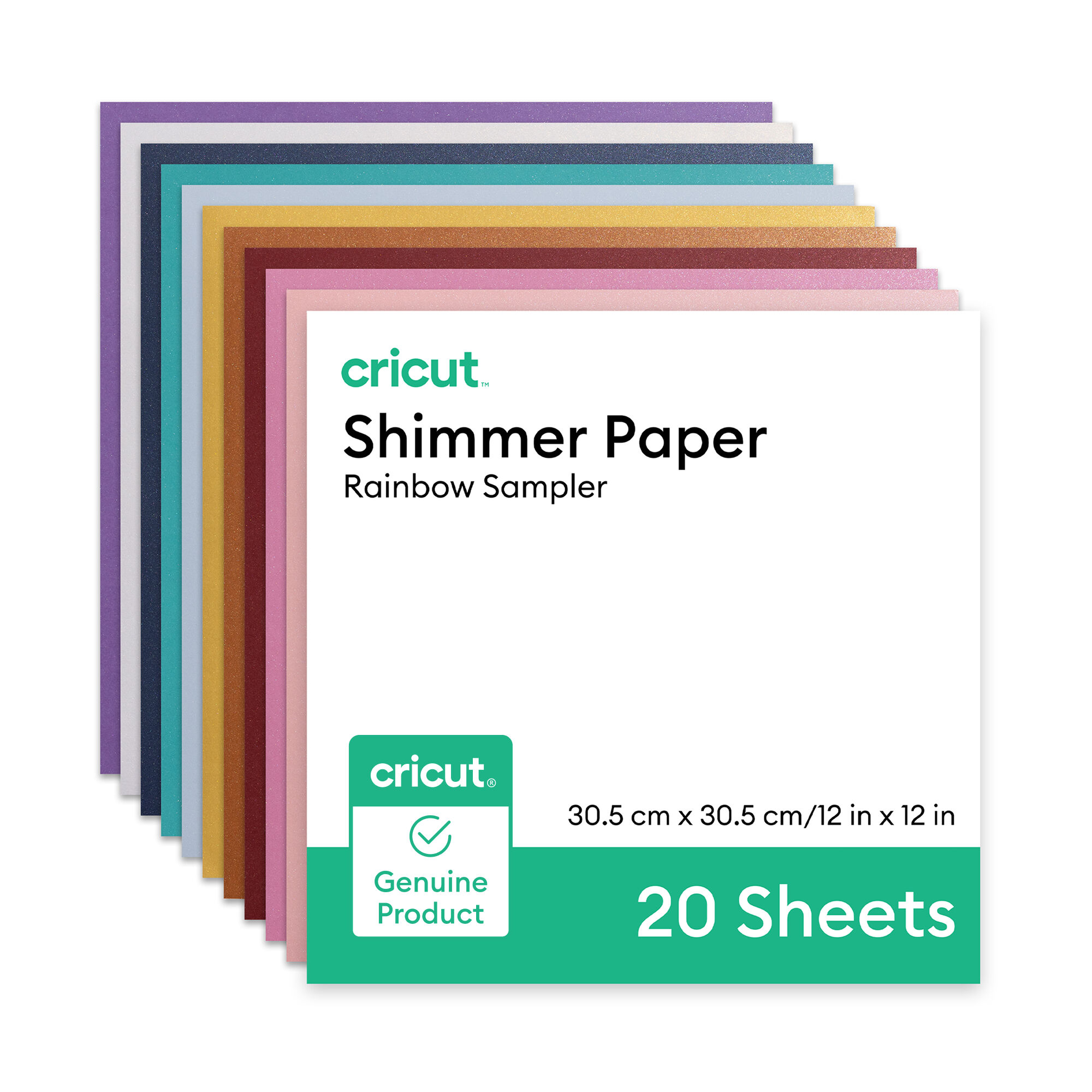Cricut Shimmer Paper | Rainbow Sampler | 12 in x 12 in | 20 Count | Black/Gray