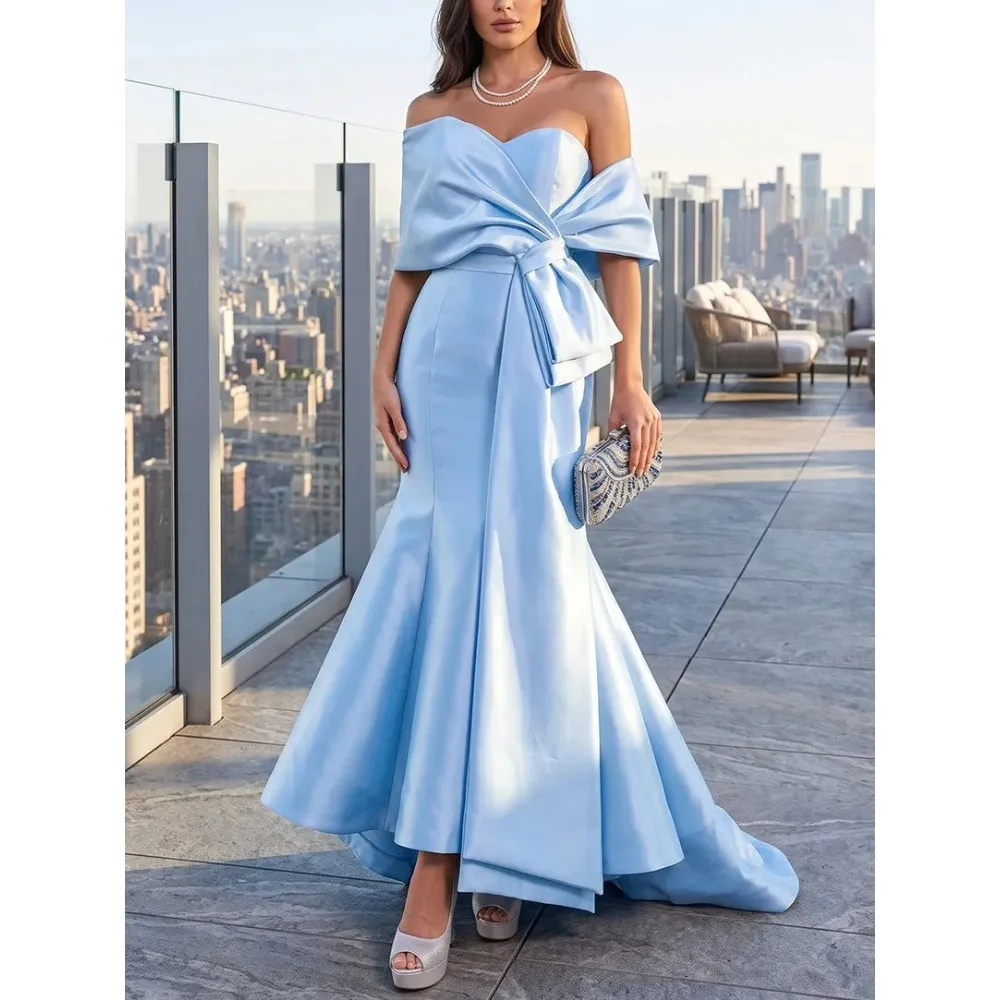 Customized Mermaid Mother of Birde Dresses 2026 Off Shoulder Bow Women‘s Wedding Party Attire Gowns Elegant Evening Dress