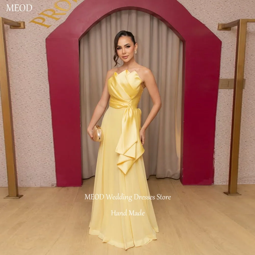 MEOD Yellow Satin Formal Evening Dresses Scalloped Sleeveless Party Attire Backless A Line Luxury Evening Dresses Customized