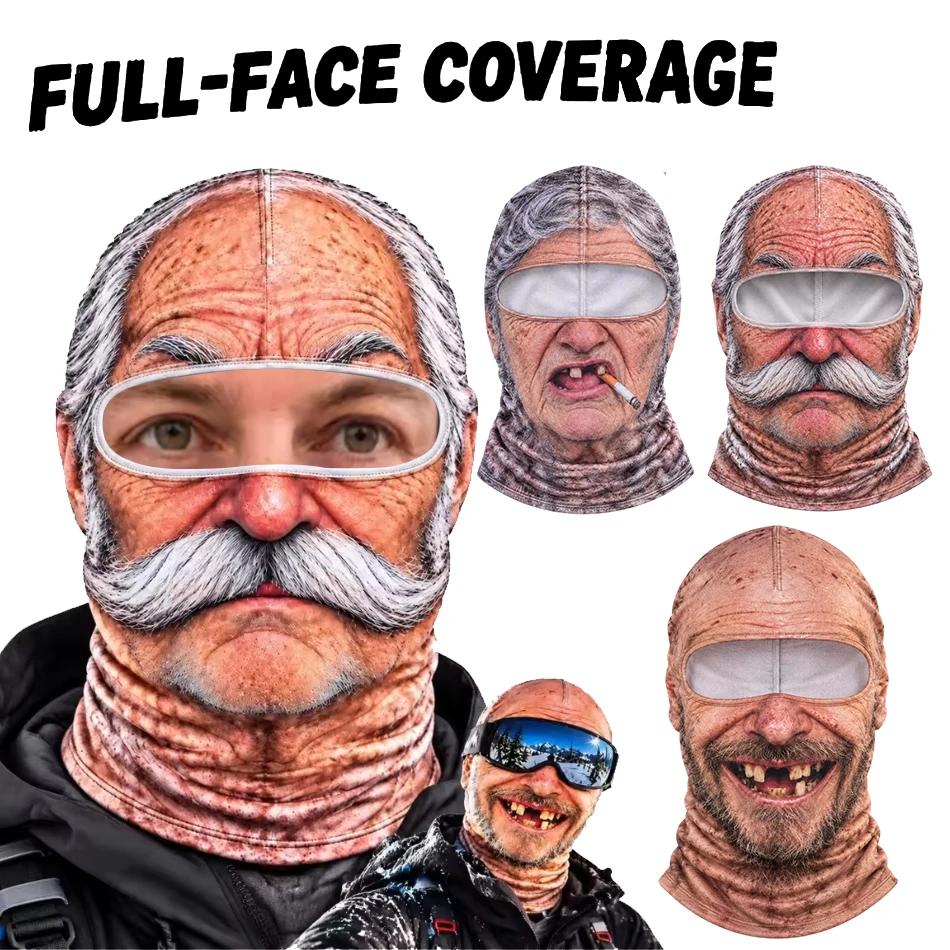 Masque de ski pour homme, cagoule réaliste et amusante, imprimée en 3D, couvre-tout le visage, pour l'été et l'hiver, avec protection du cou, cadeaux de Noël