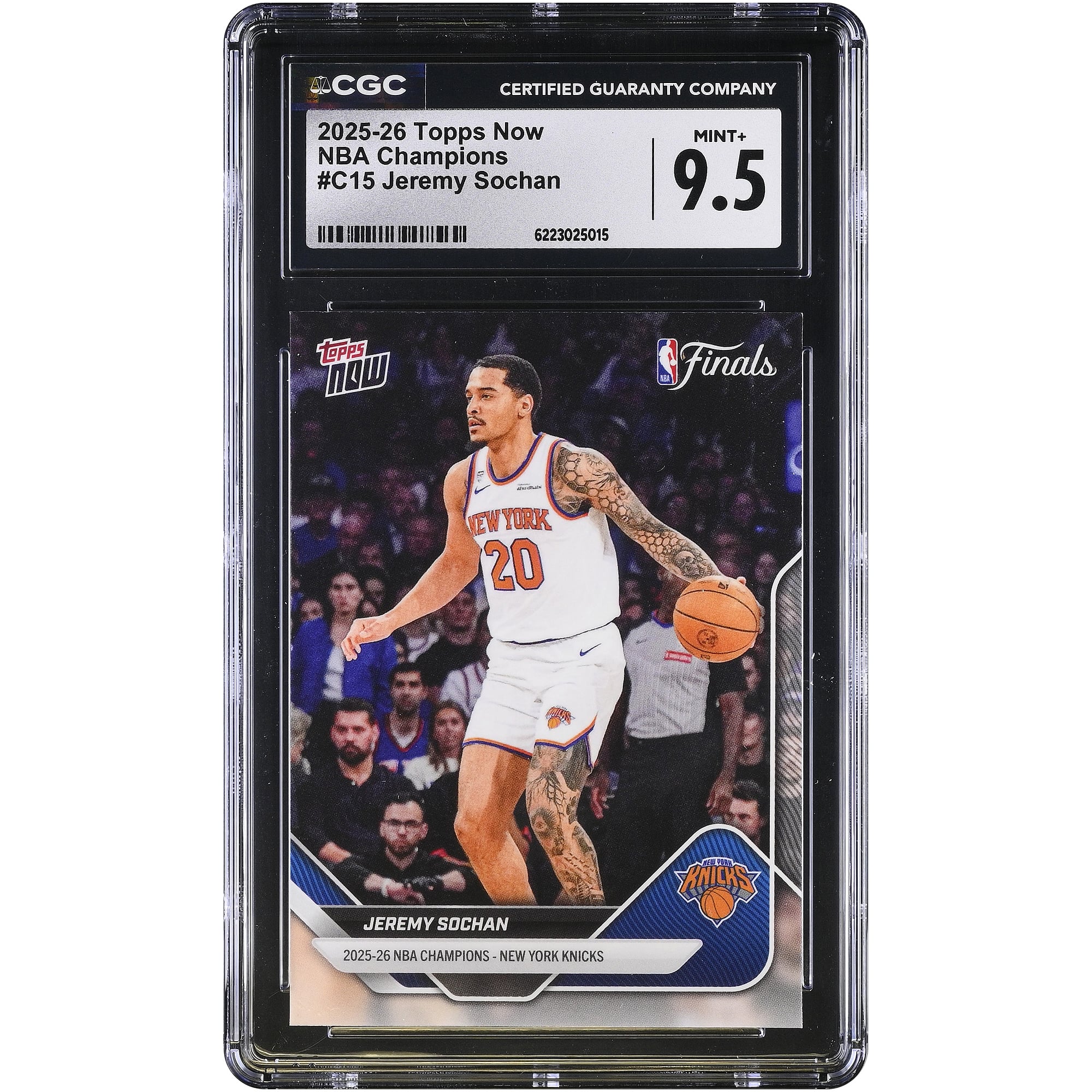 Carte de Jeremy Sochan, New York Knicks, Topps Now 2025-26 Champions NBA, n° C15, authentifiée CGC, état neuf+ (9,5/10). - No Gender Taille: No Size