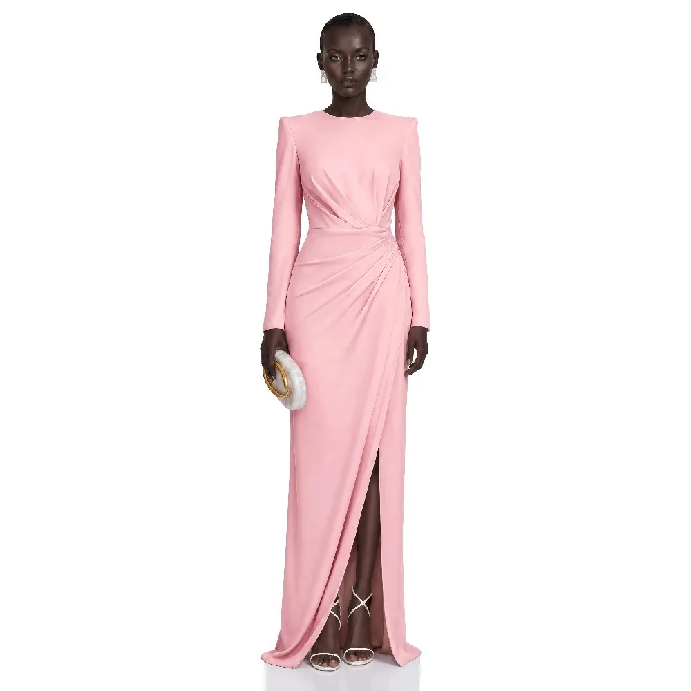 Customized Side Slit Evening Dresses Pink Luxury Party Dress Ruched Maxi Pleated Elegant Prom Gowns for Women 2026 Bespoke