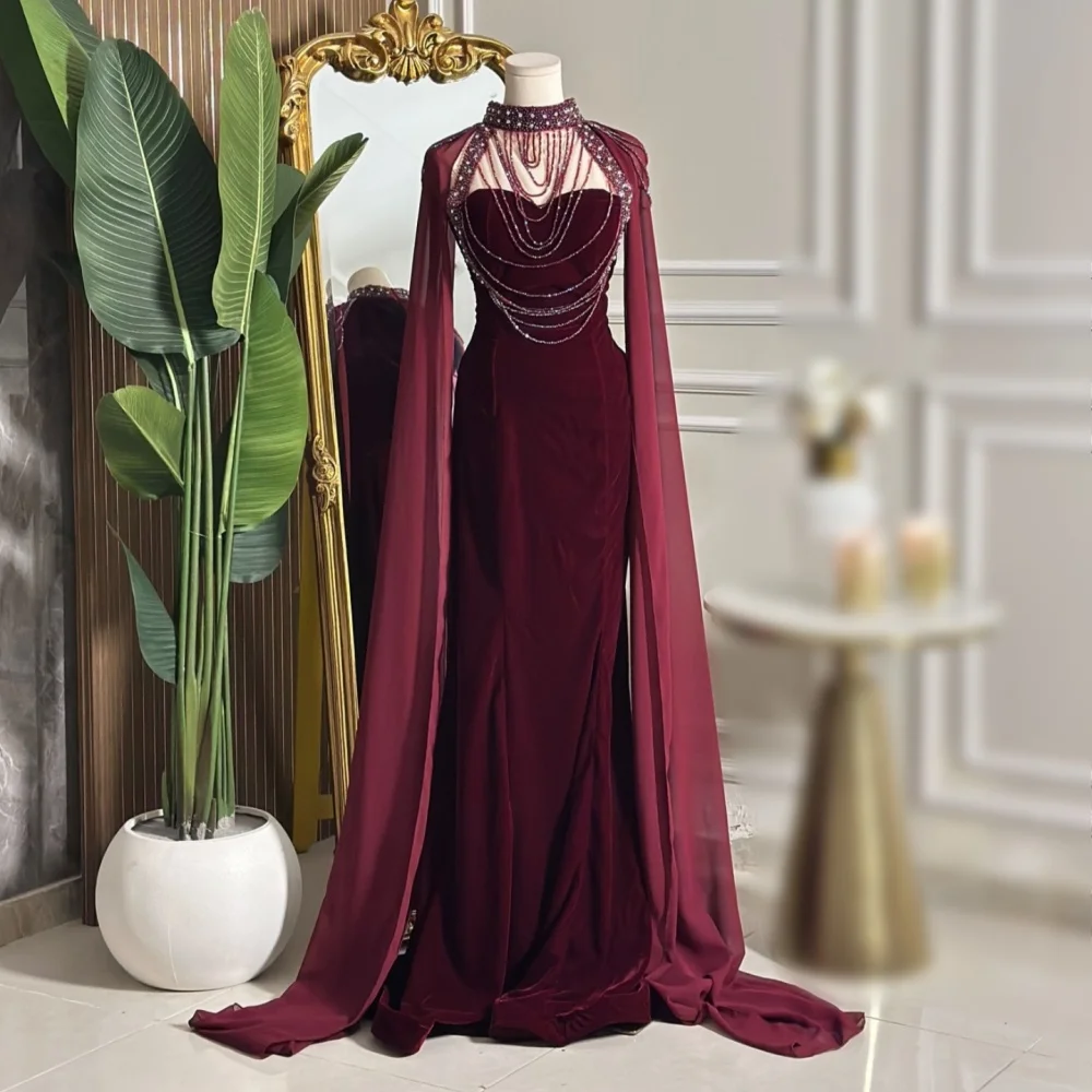 Customized Charming Pleat High Collar Trumpet Floor-length Women's Evening Dress Bespoke Occasion Elegant Party Gown