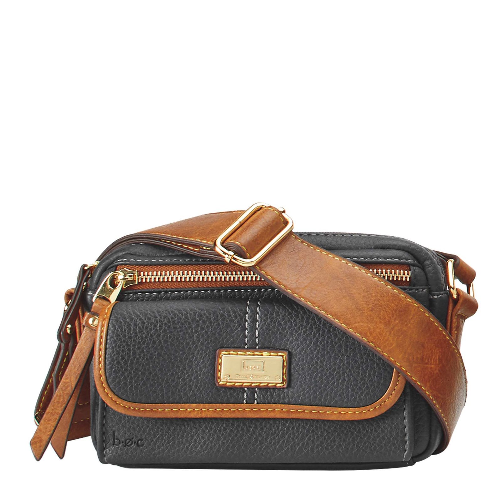 BOC Oakfield Camera Organizer Handbags in Charcoal Grey/Saddle, Synthetic