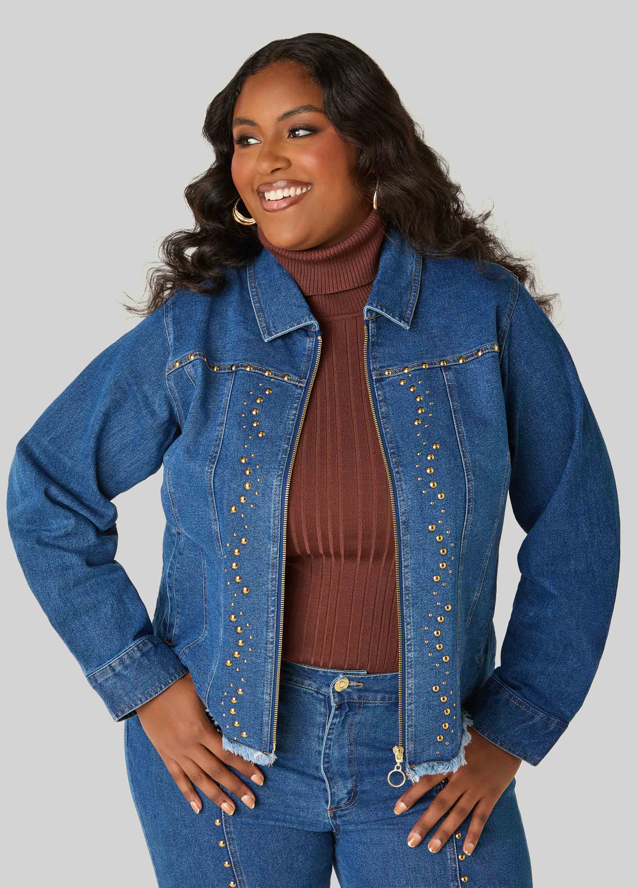 Plus Size Studded Denim Jacket