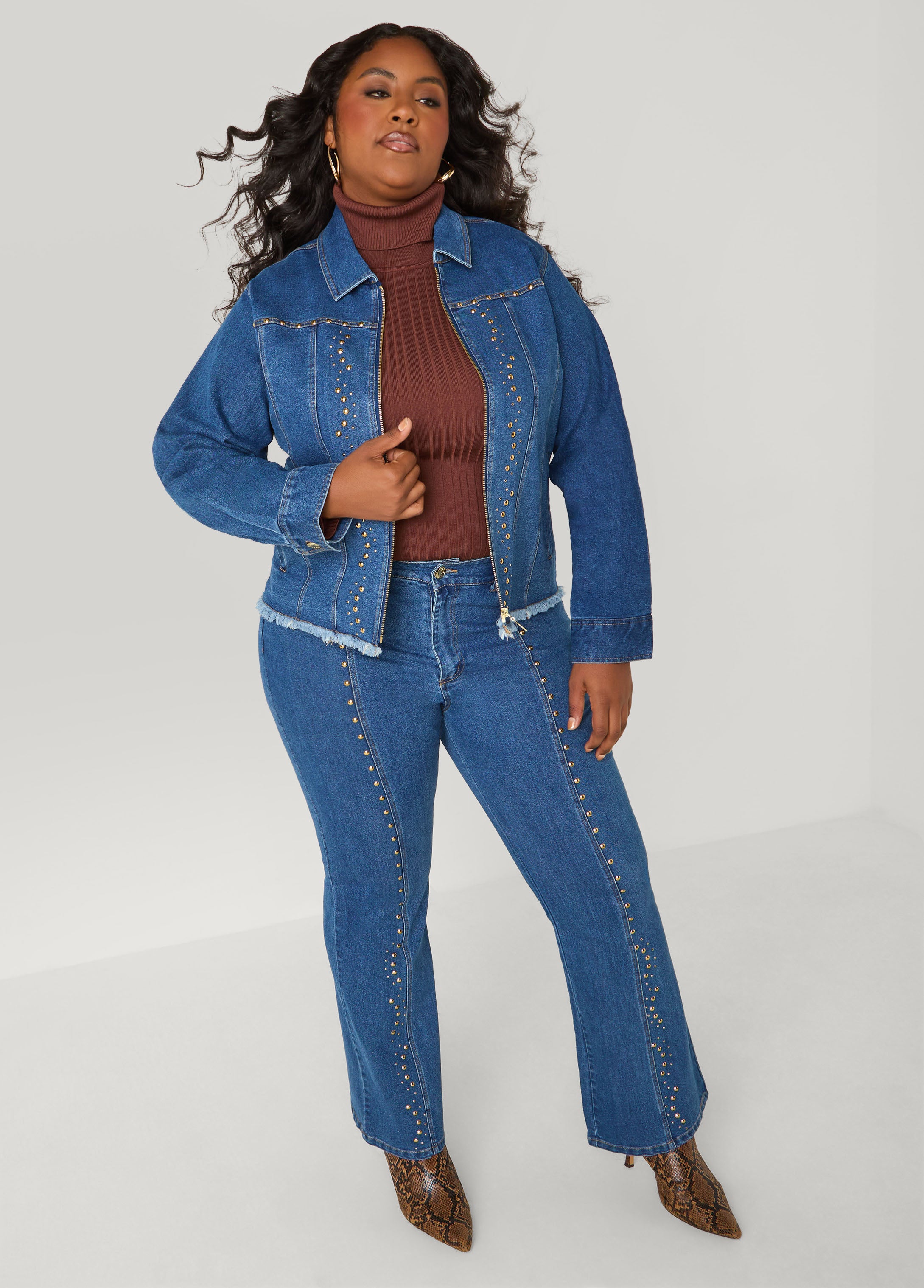 Plus Size Studded Straight Leg Jeans