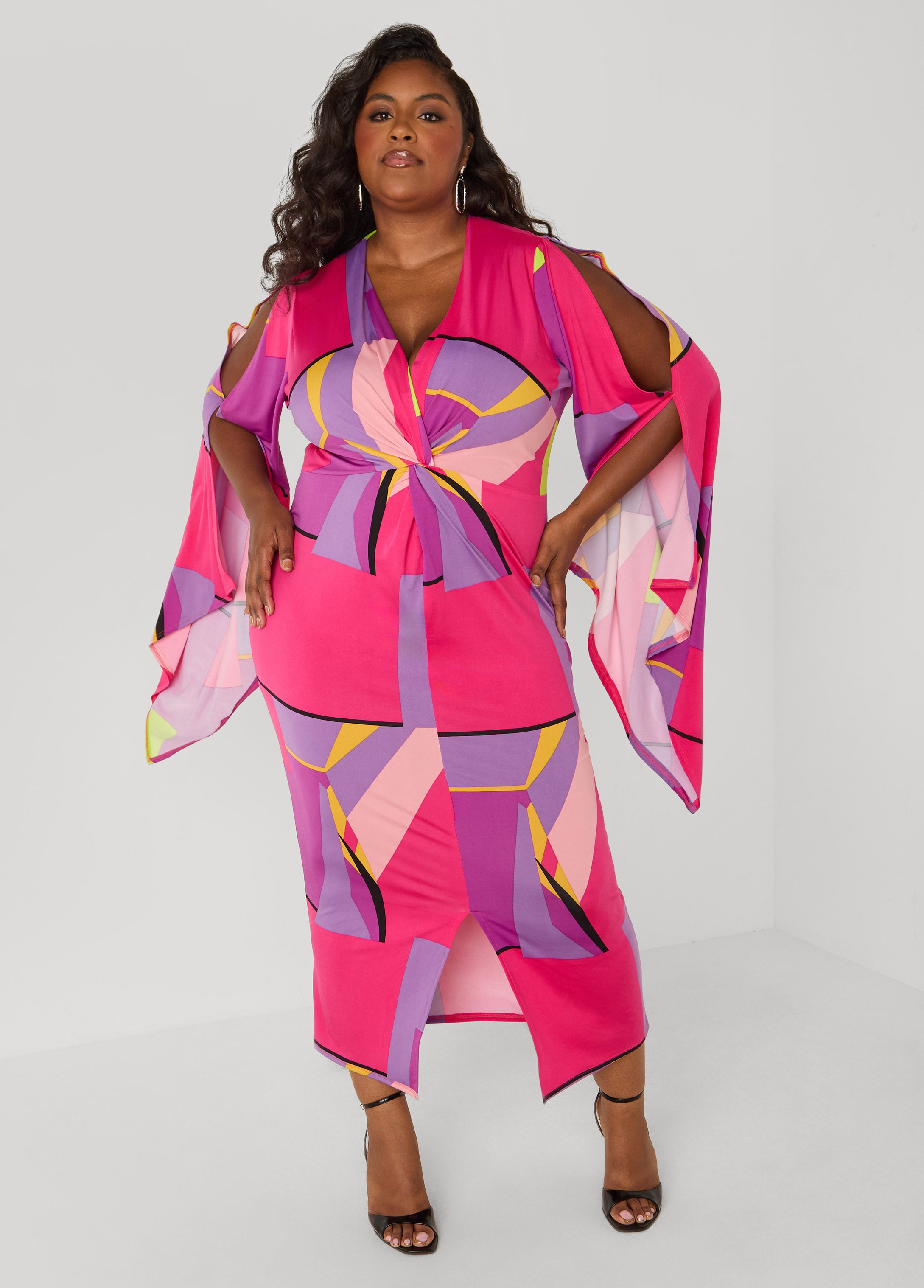Plus Size Geo Print Twisted Bodycon Dress