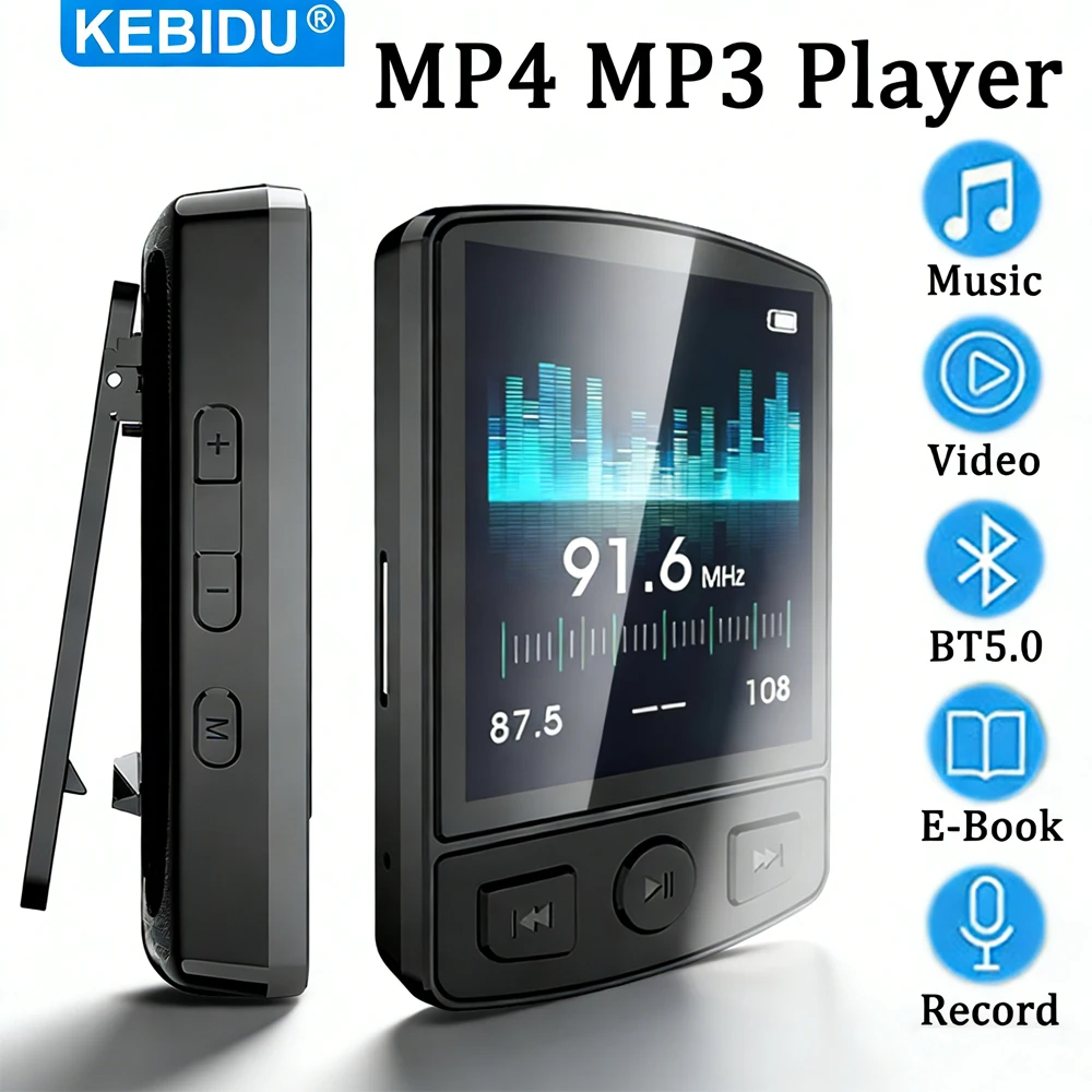 Lecteur MP3 MP4 portable, lecteur MP3 sportif avec clip, lecteur MP3 1,8 pouce, lecteur de musique Bluetooth, prend en charge les livres électroniques, les enregistreurs, les radios FM