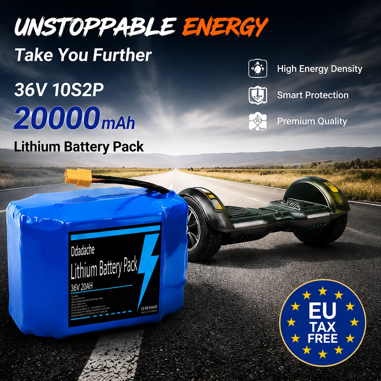 Batterie de remplacement pour hoverboard et trottinette électrique auto-équilibrante, neuve, originale, 36V 20Ah 20000mAh 10S2P 18650, lithium rechargeable