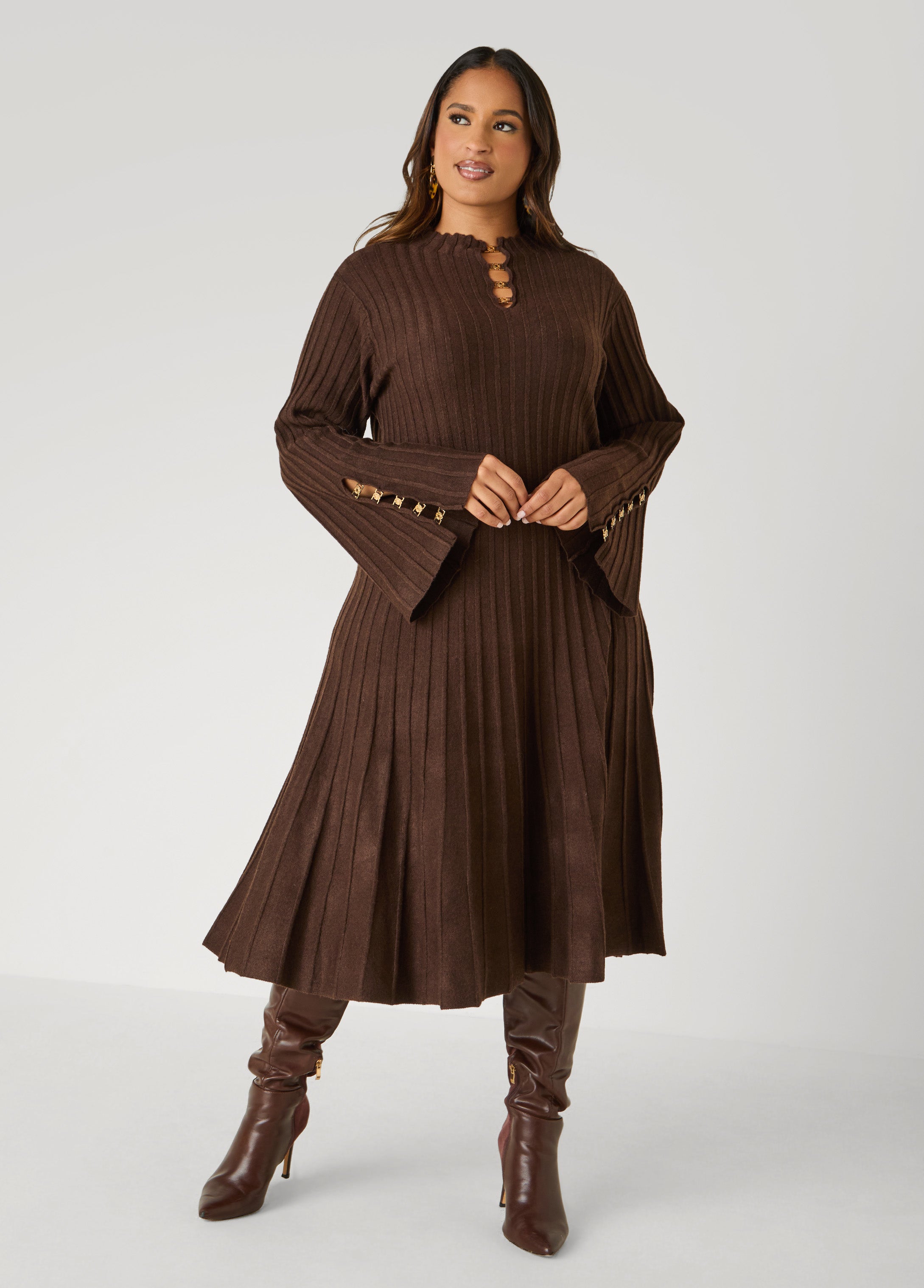 Plus Size Ribbed Embellished A Line Dress