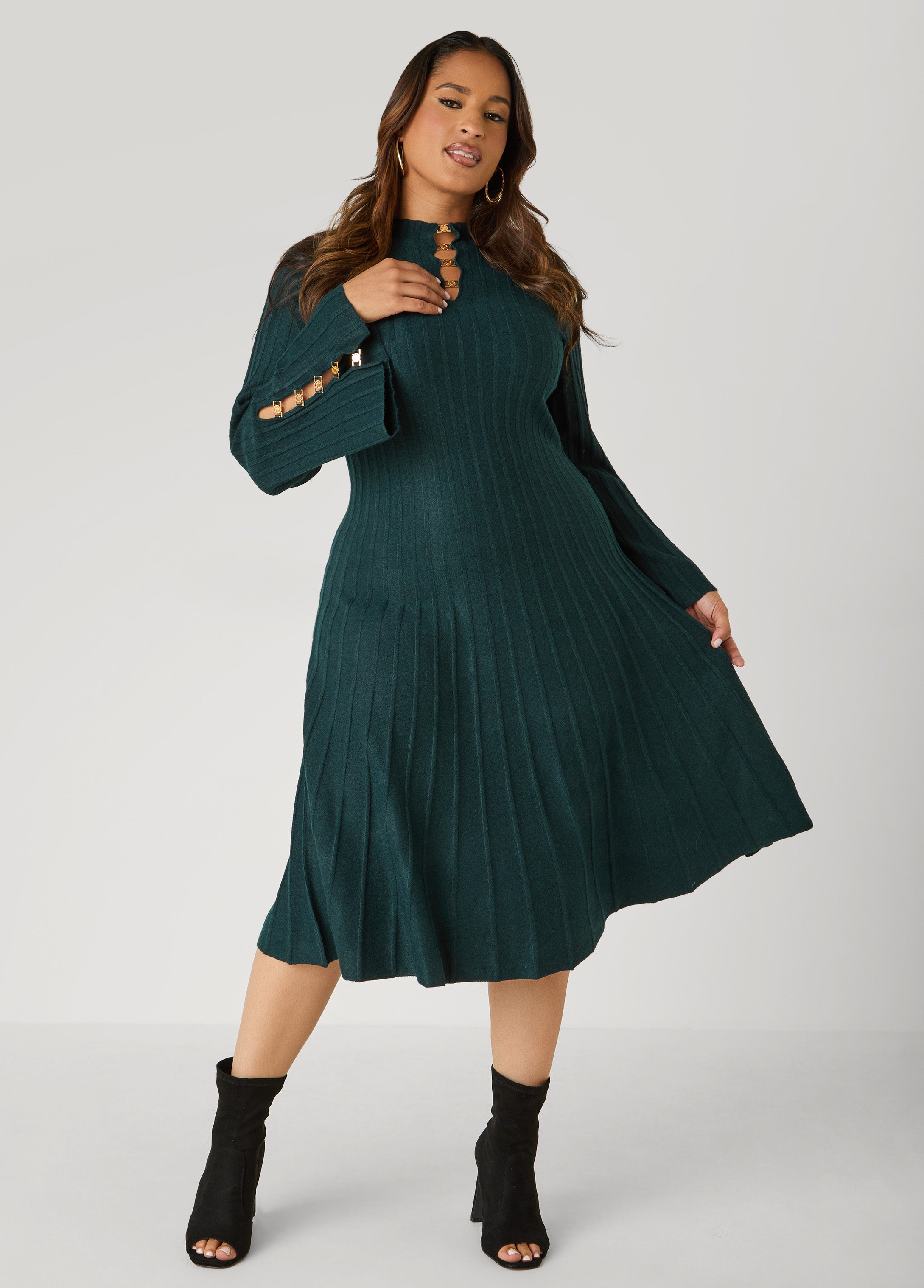 Plus Size Embellished Ribbed A Line Dress
