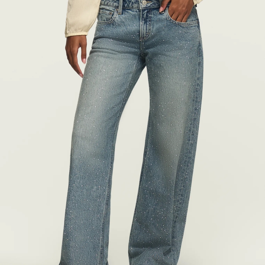 Lucky Brand Embellished Baggy Wide Leg - Women's Pants Denim Wide Leg Jeans in Confidence Wash