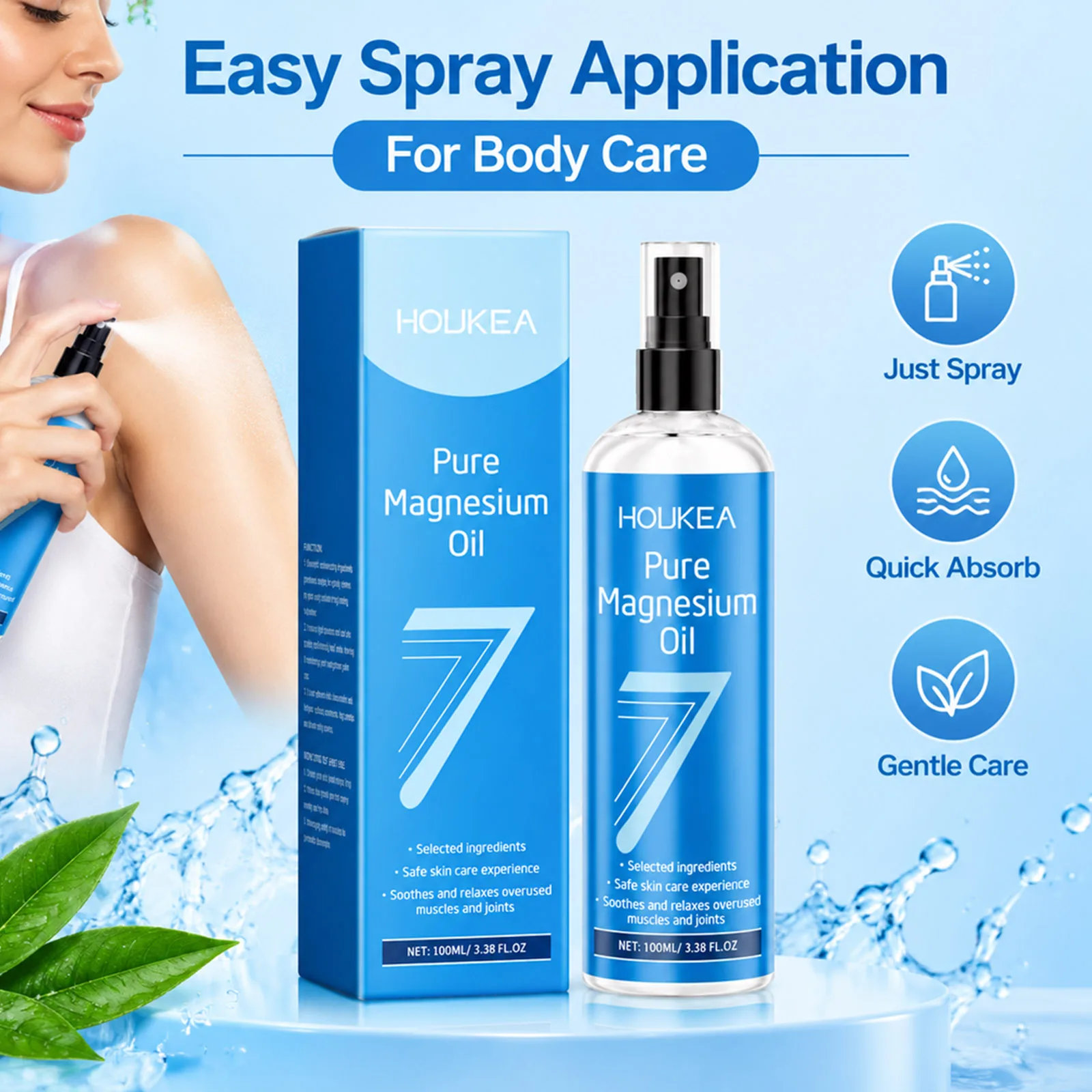 Huile de magnésium pure en spray, 100 ml, soin des muscles fatigués, soin du corps, hydratation intense, absorption rapide, pour les pieds et le corps, peau sèche et rugueuse.