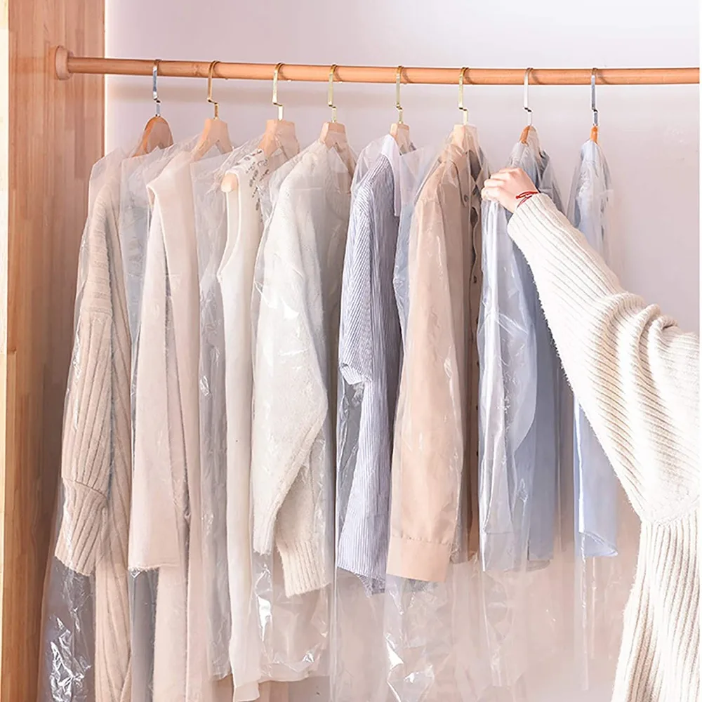10Pcs Clothes Dust Cover Clear Garment Bag Garment Covers Waterproof Garment Bags Wardrobe Hanging Clothing Coat Dust Cover