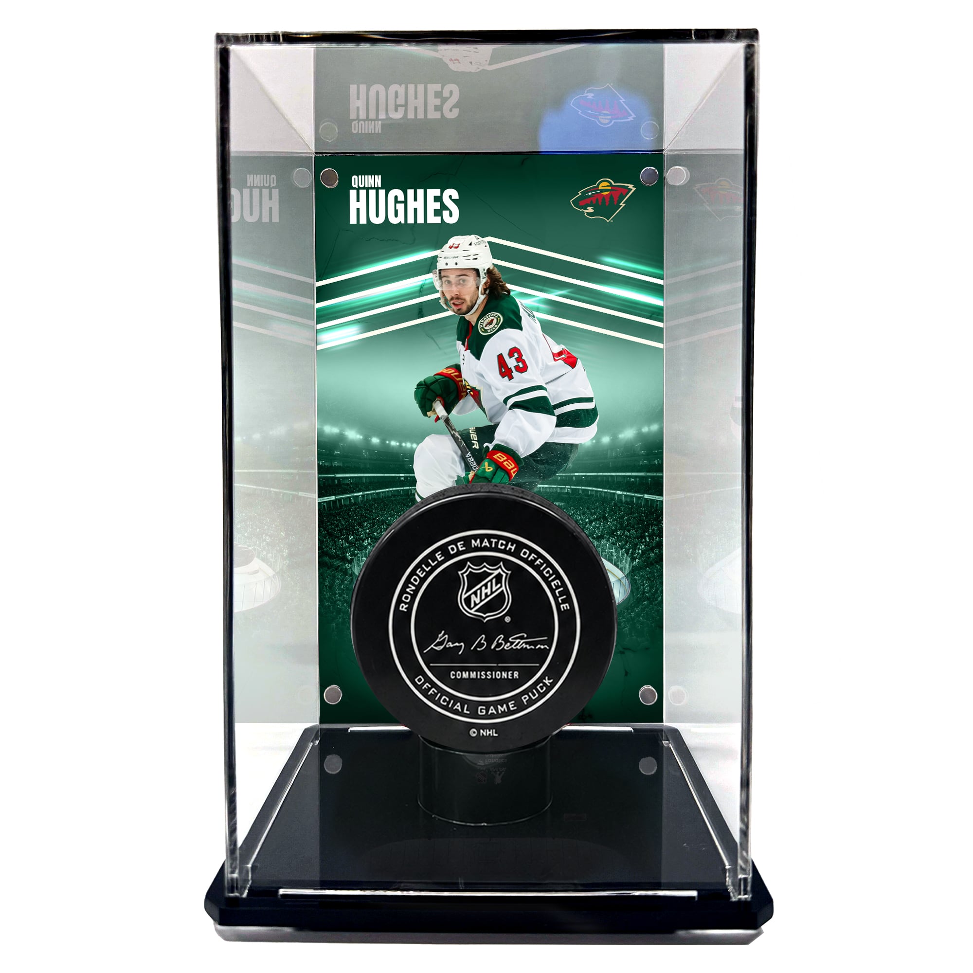 Quinn Hughes Minnesota Wild Tall Puck Vitrine mit Bild